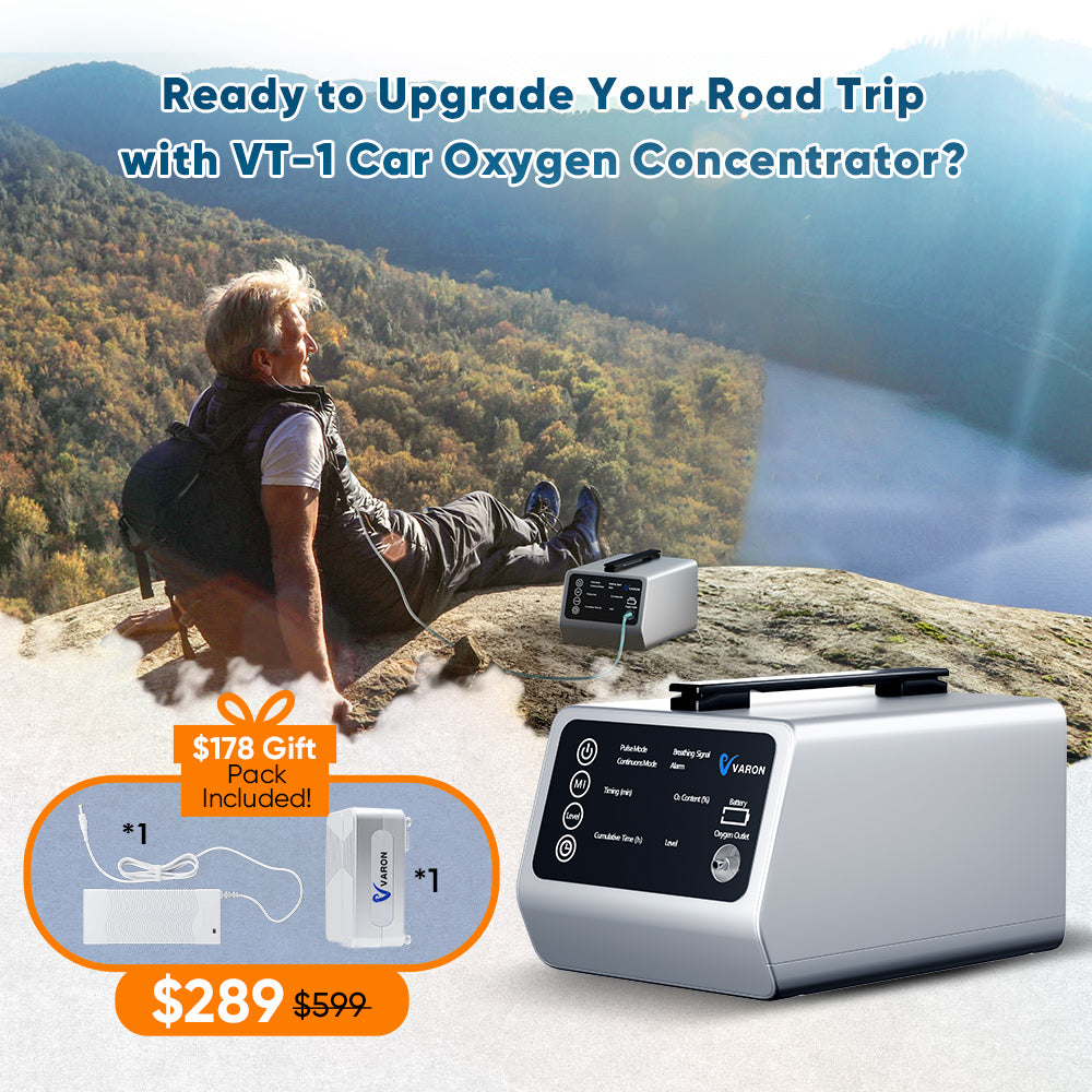 VARON In-Car Portable Oxygen Concentrator for High Altitudes and Travel VT-1 + Free Battery & Adapter