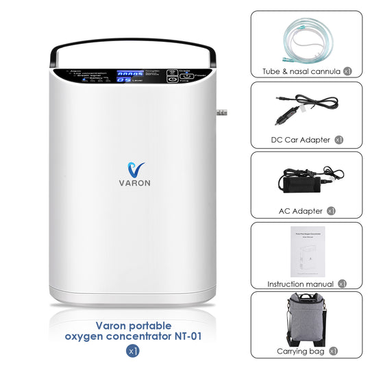 VARON 5L/min Pulse Flow Portable Oxygen Concentrator NT-01+One 8 Cell Battery