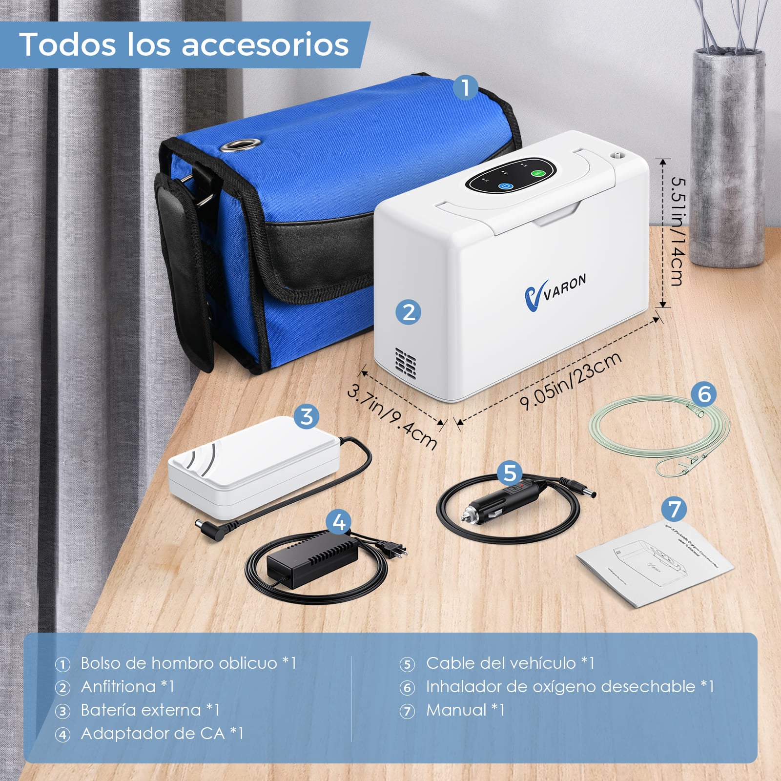 Concentrador Portátil de Oxígeno VARON 3 L/min NT-05