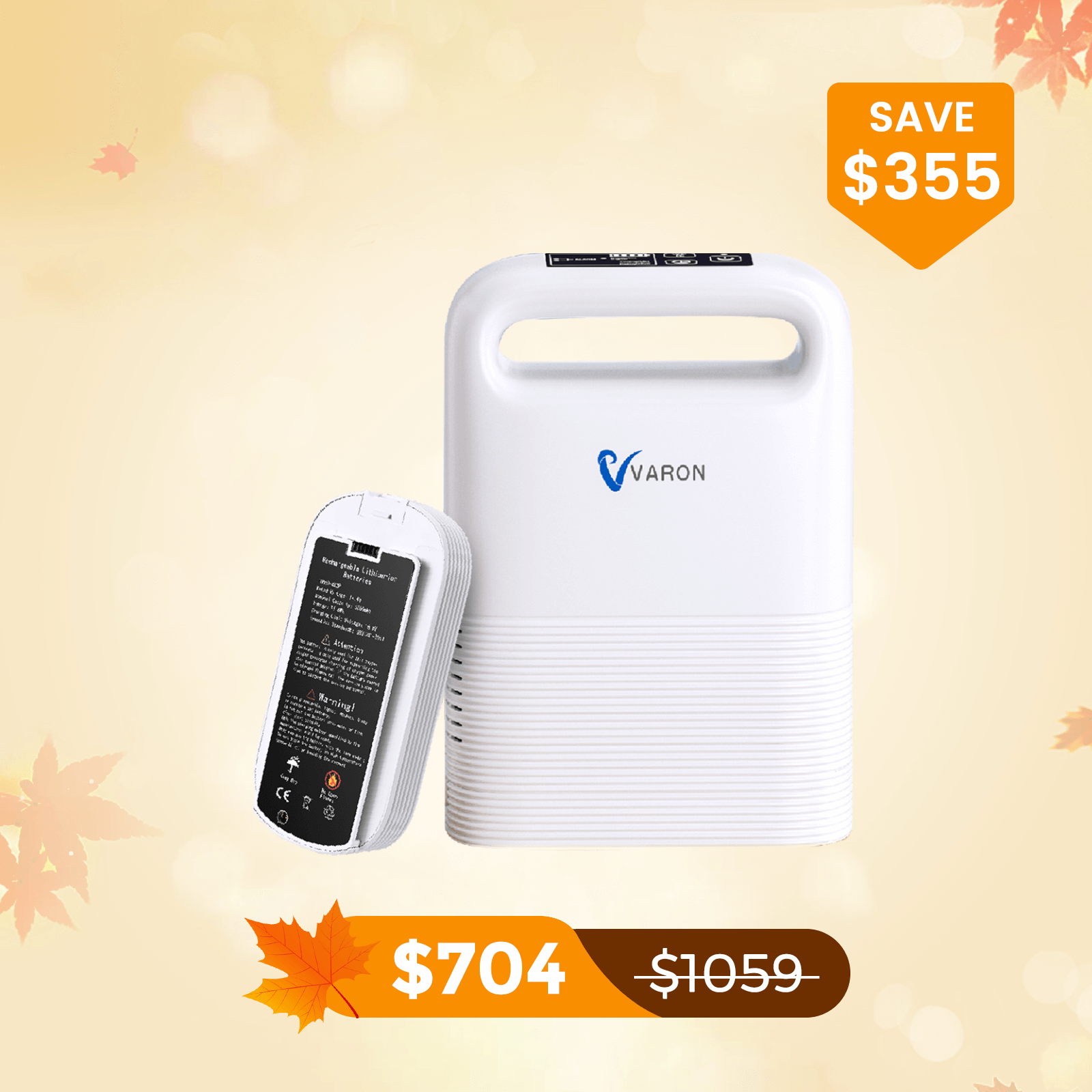 VARON 1-5L/min Pulse Flow Portable Oxygen Concentrator NT-02✨8 Cell/16 Cell Battery