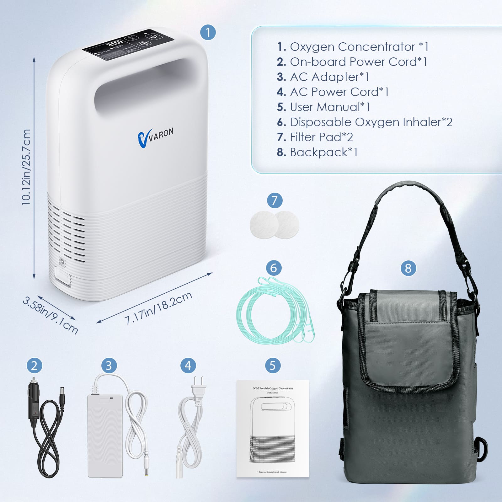 Concentrador de Oxígeno Portátil de Flujo Pulsado de 1-5 L/min VARON NT-02