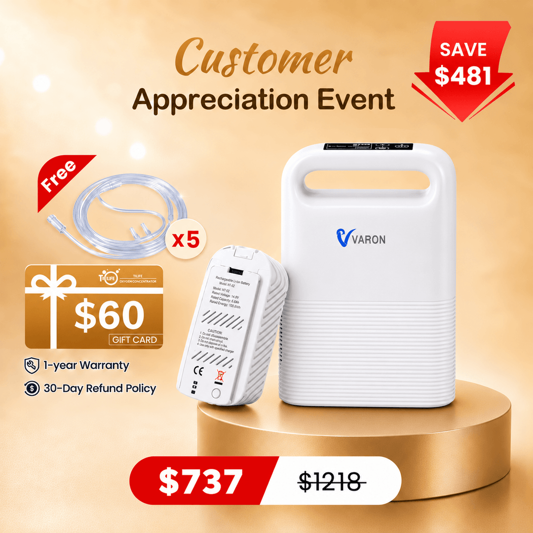 VARON 1-5L/min Pulse Flow Portable Oxygen Concentrator NT-02✨8 Cell/16 Cell Battery