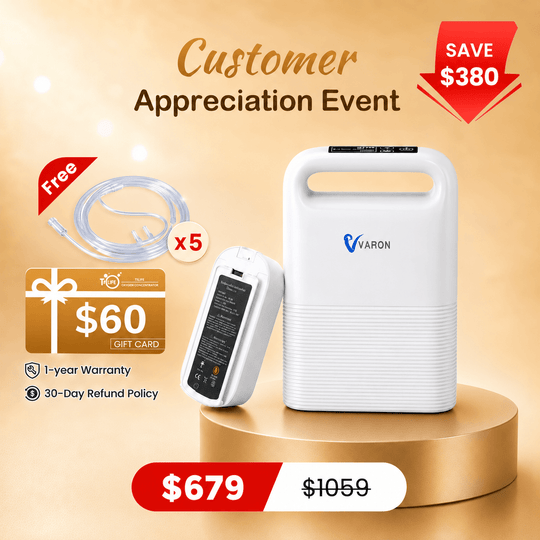 VARON 1-5L/min Pulse Flow Portable Oxygen Concentrator NT-02✨8 Cell/16 Cell Battery