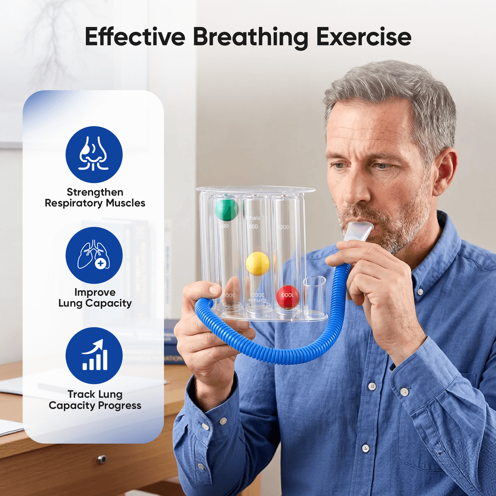 3-Ball Incentive Spirometer Respiratory Breathing Trainer