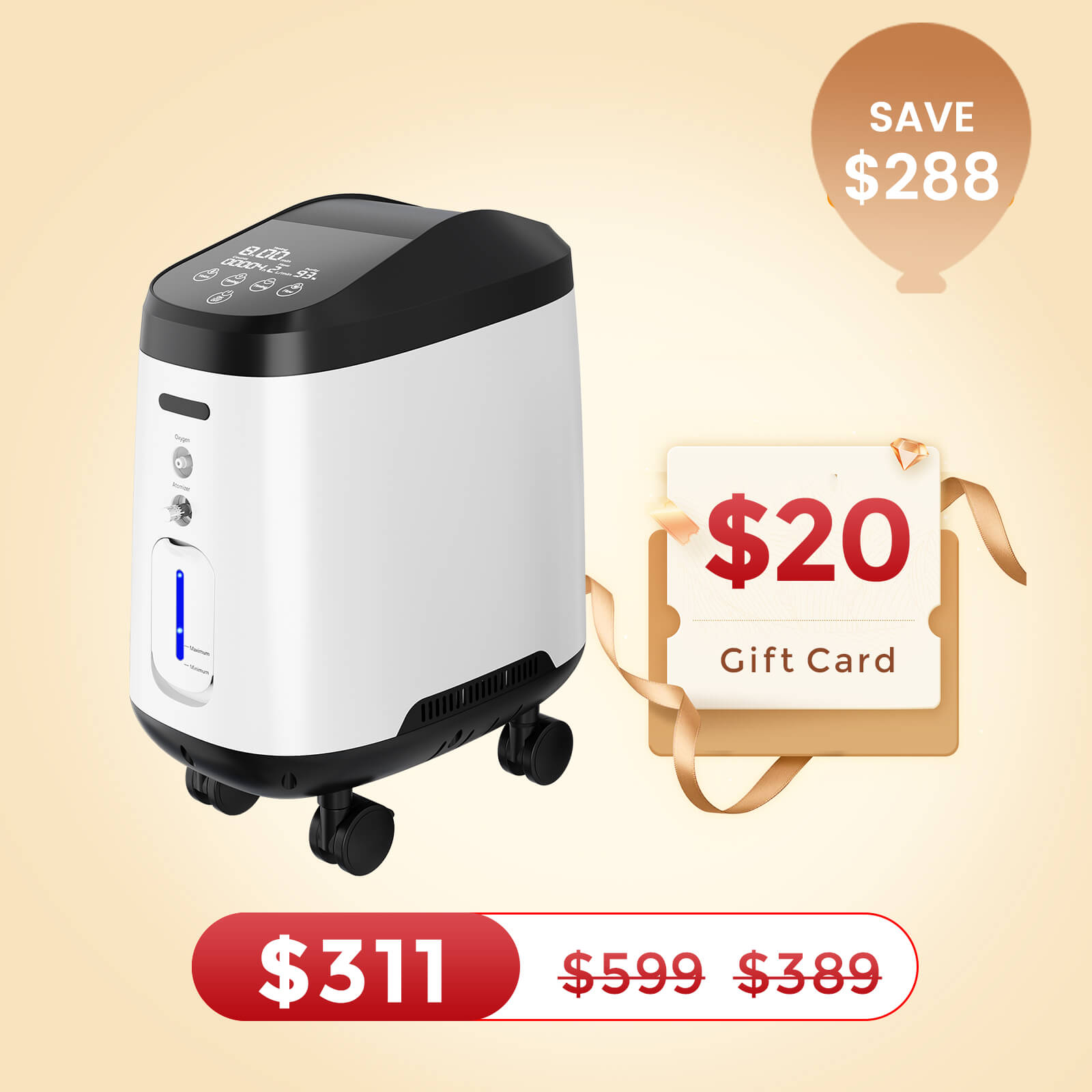 VARON Home Oxygen Concentrator With the Wheels 105W Pro Max