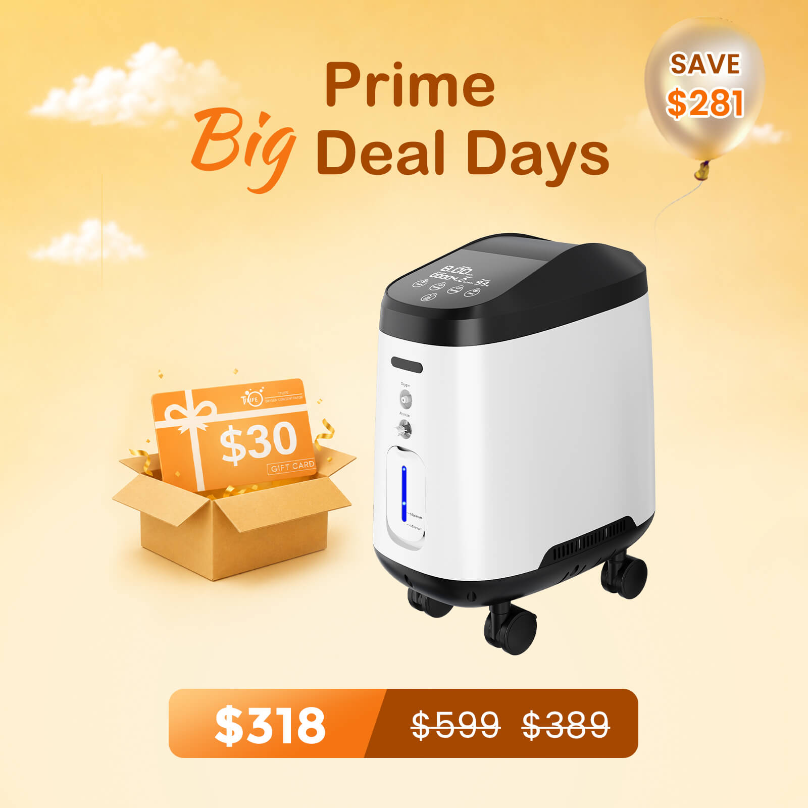 VARON Home Oxygen Concentrator With Wheels 105W Pro