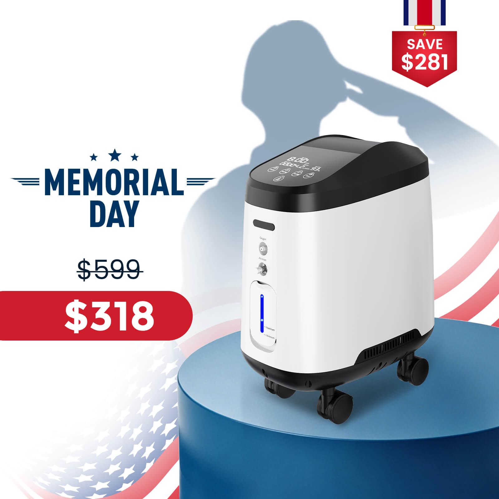 VARON Home Oxygen Concentrator With Wheels 105W Pro