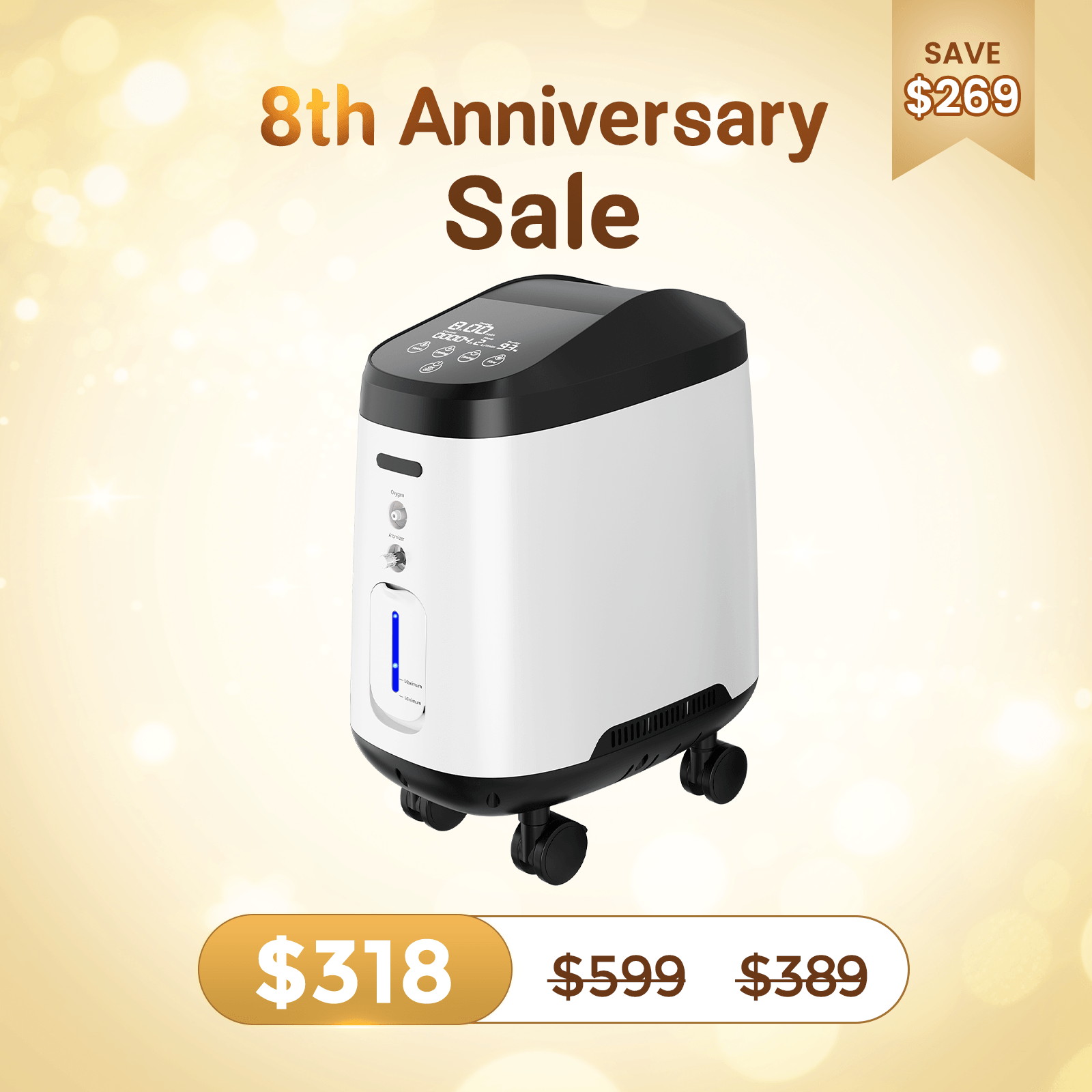 VARON Home Oxygen Concentrator With Wheels 105W Pro