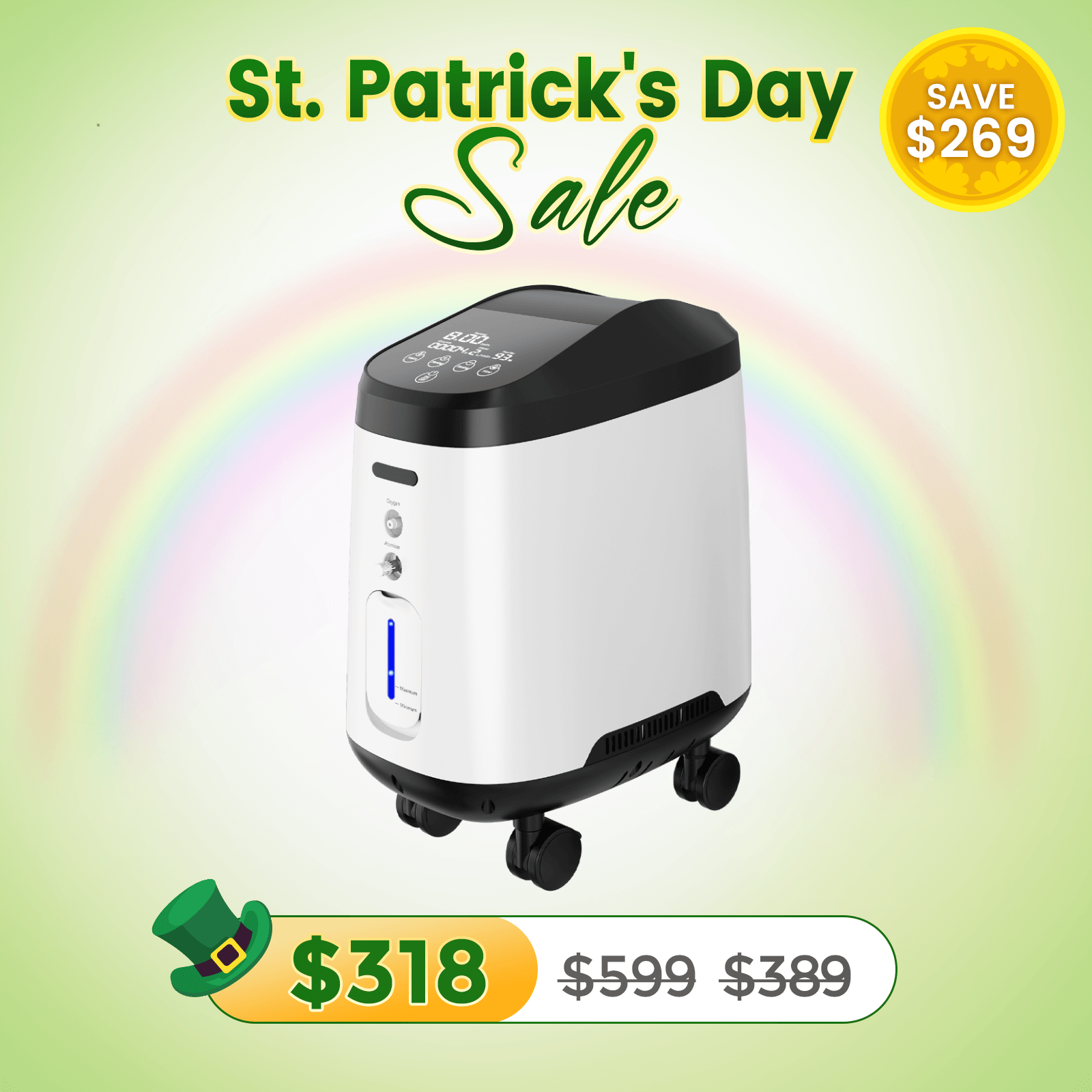 VARON Home Oxygen Concentrator With the Wheels 105W Pro Max