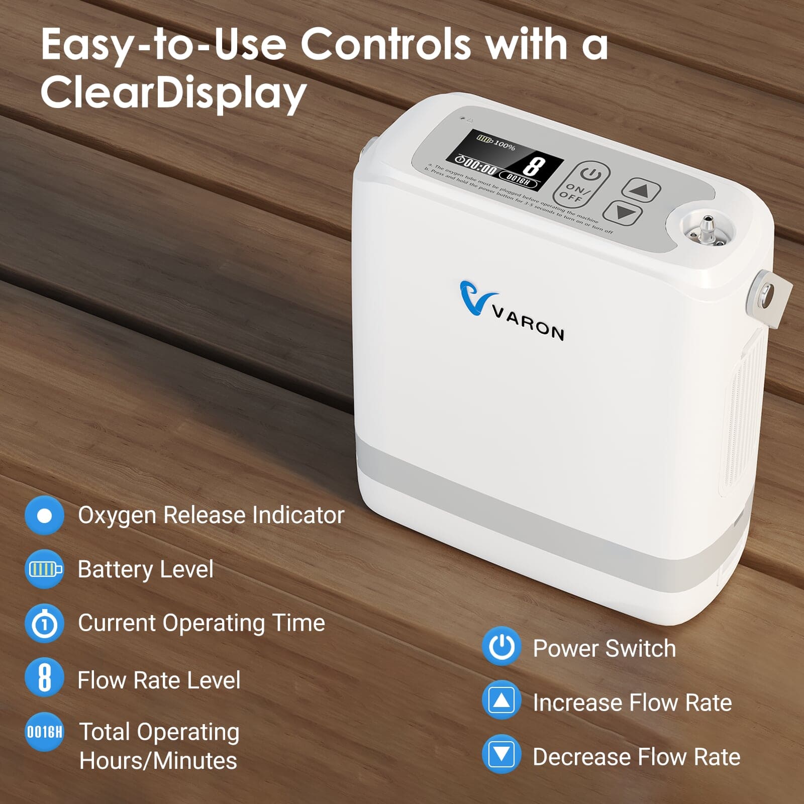 VARON Portable Oxygen Concentrator 1-8 L/min NT-08G
