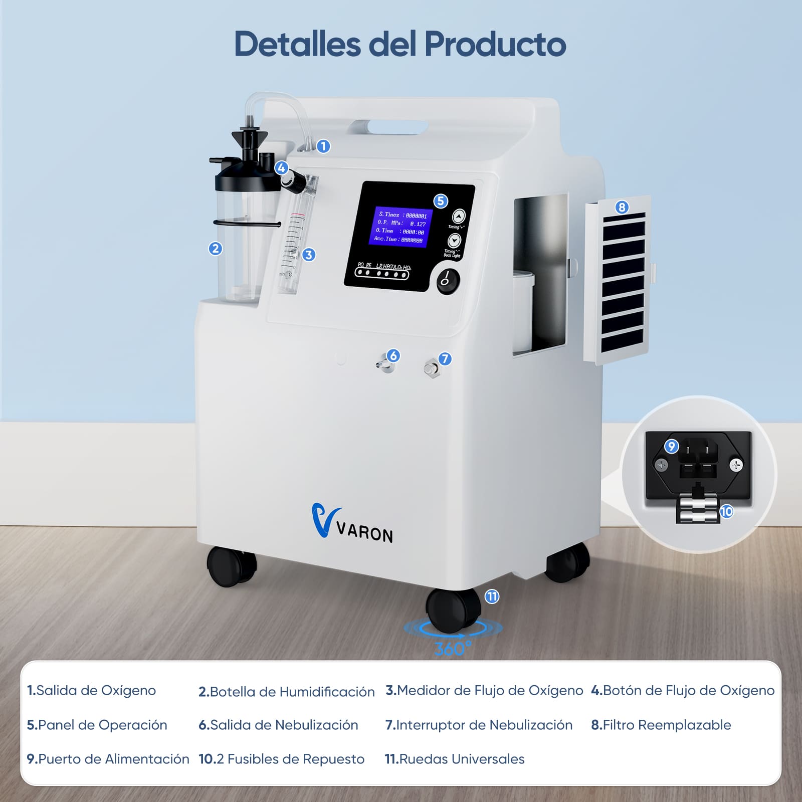 Concentrador de oxígeno doméstico VARON aprobado por la FDA 5L Serene 5