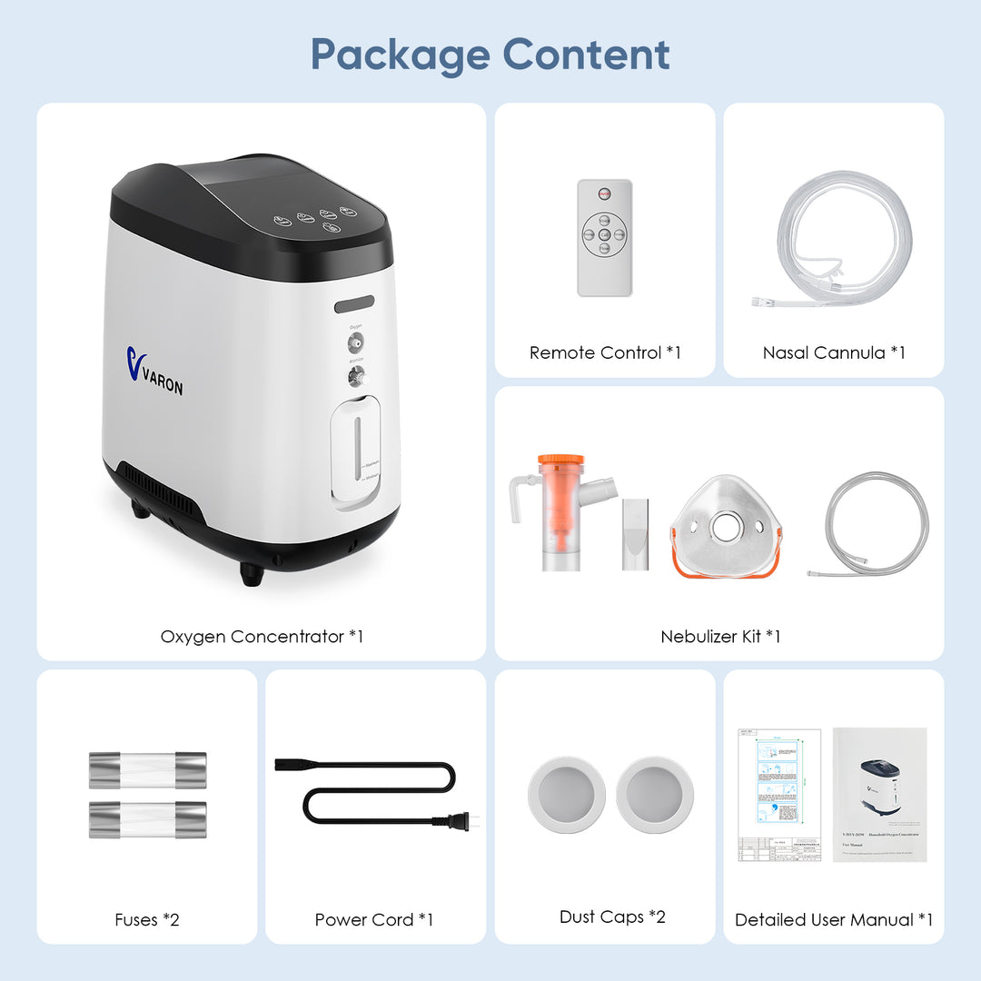 Varon 1-8 Liter Home Use Oxygen Concentrator Ultra Quiet 105W Pro 24/7D Use with 10-stage Filtration