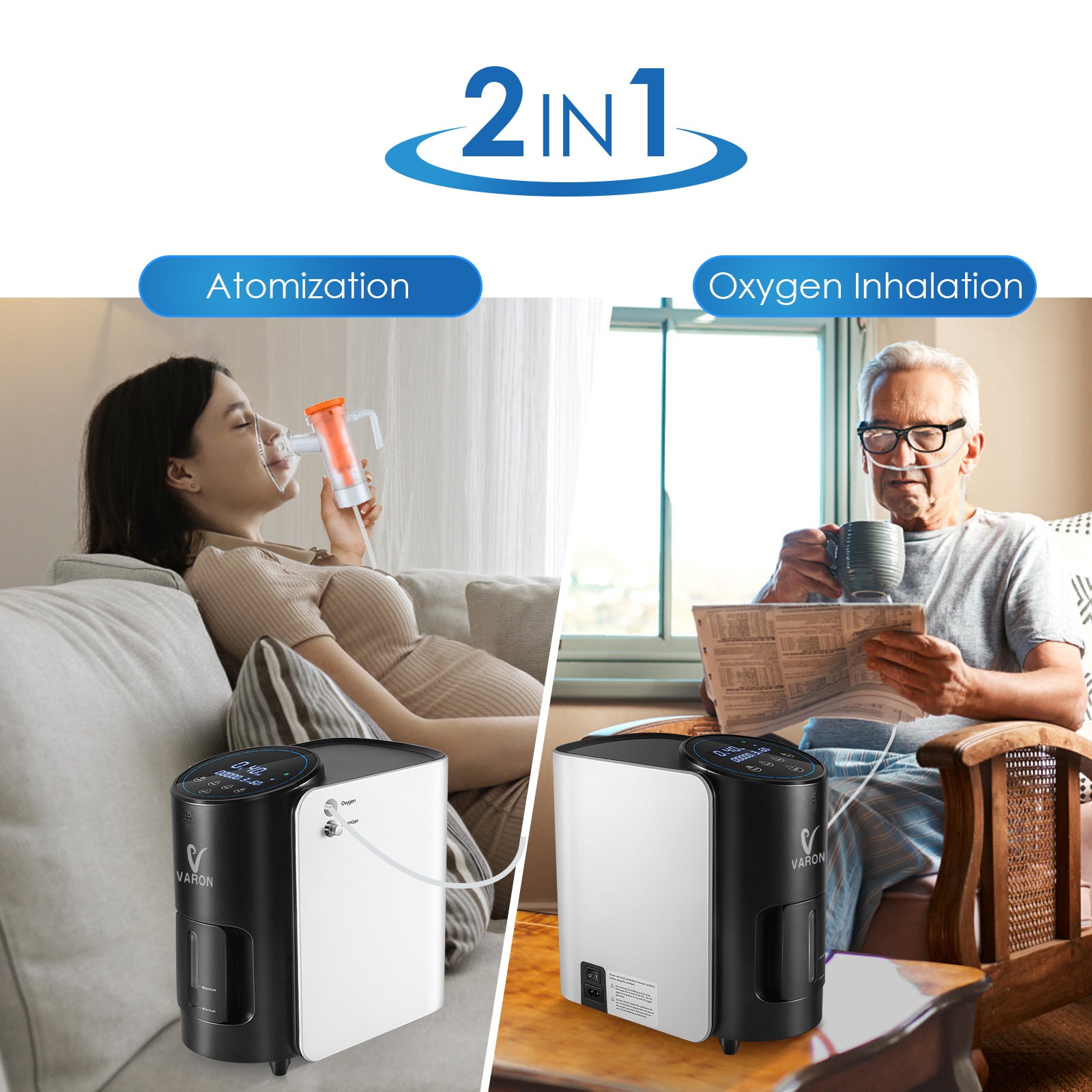 1-7L/min Adjustable Oxygen Concentrator for Home 101W+1pc Filter Sponge