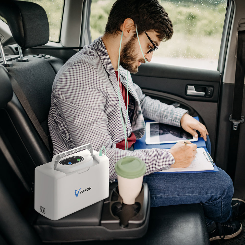 Continuous Flow Portable Oxygen Concentrator 3 Liter/min Lightweight NT05 Only 3.3 lb with Extra 8 Cell Battery Up to 5 Hrs for your Travel and Outdoor Use with A Blue Shoulder Carry Bag