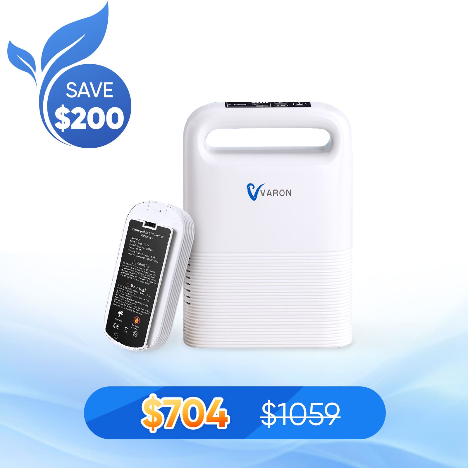 VARON 1-5L/min Pulse Flow Portable Oxygen Concentrator NT-02✨8 Cell/16 Cell Battery