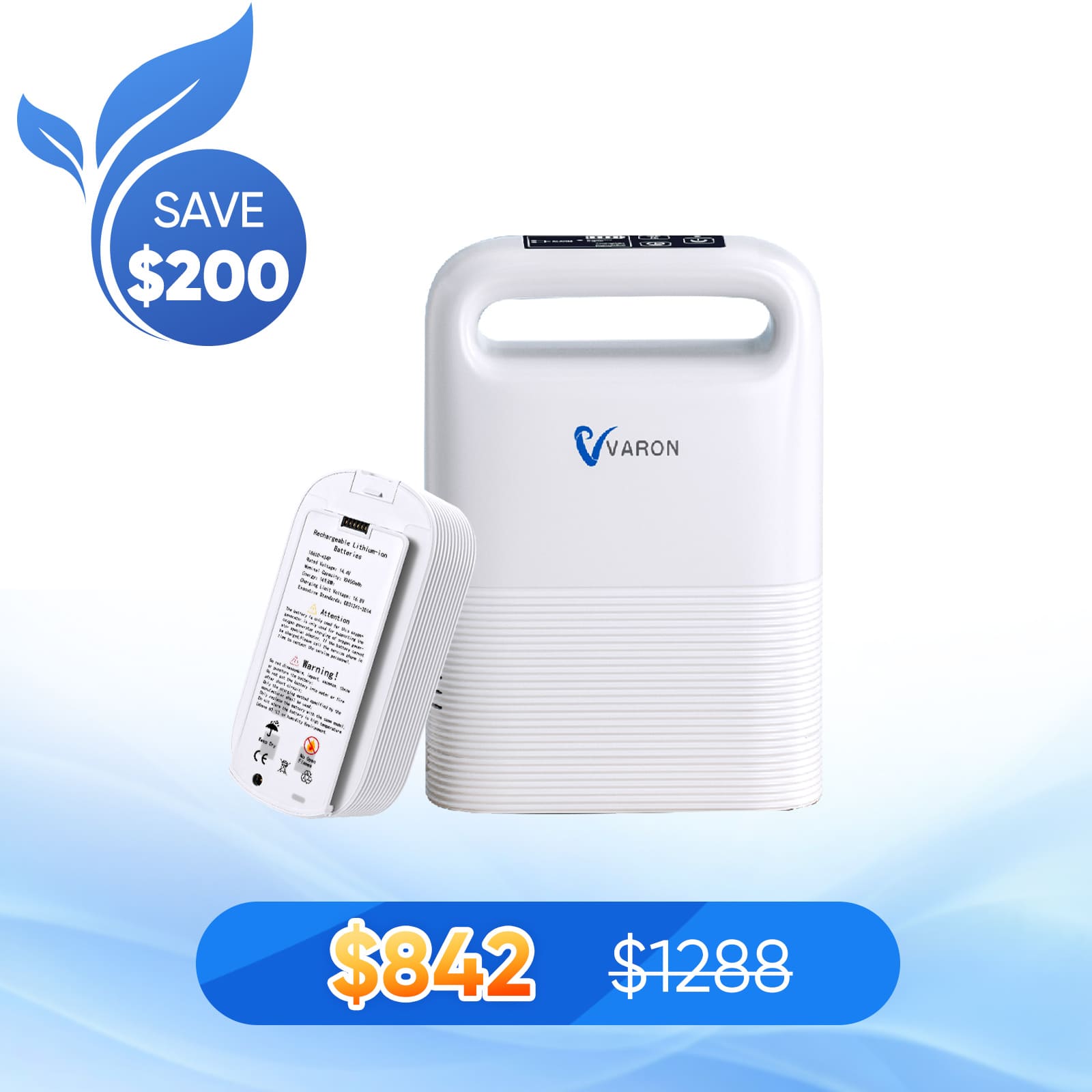 VARON 1-5L/min Pulse Flow Portable Oxygen Concentrator NT-02✨8 Cell/16 Cell Battery