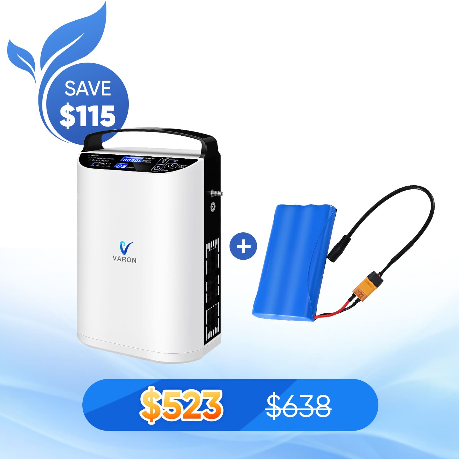 VARON 5L/min Pulse Flow Portable Oxygen Concentrator NT-01+One 8 Cell Battery