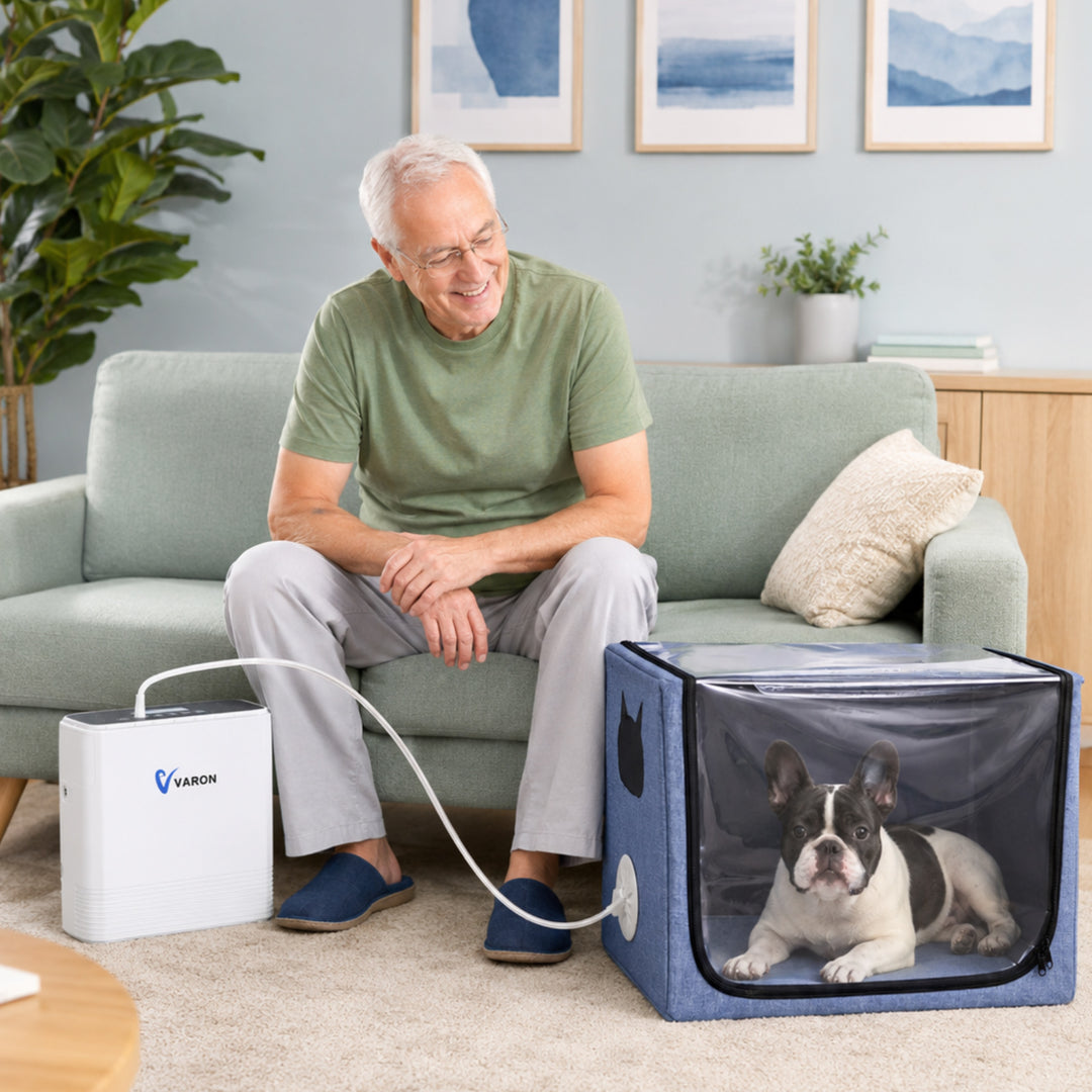 VARON Pet Oxygen Support Bundle for Small Pets with NT-06 Concentrator and Oxygen Chamber