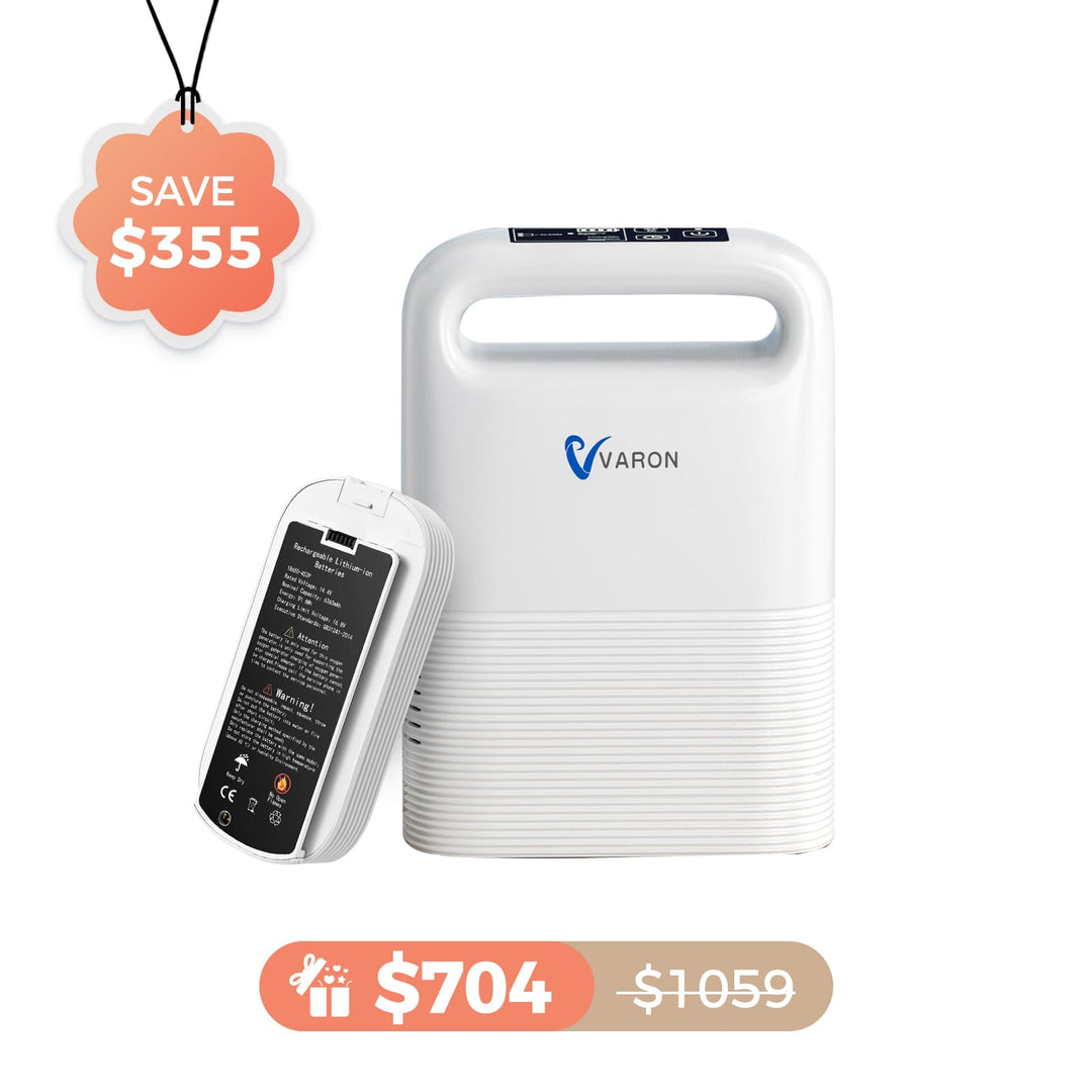 VARON 1-5L/min Pulse Flow Portable Oxygen Concentrator NT-02✨8 Cell/16 Cell Battery