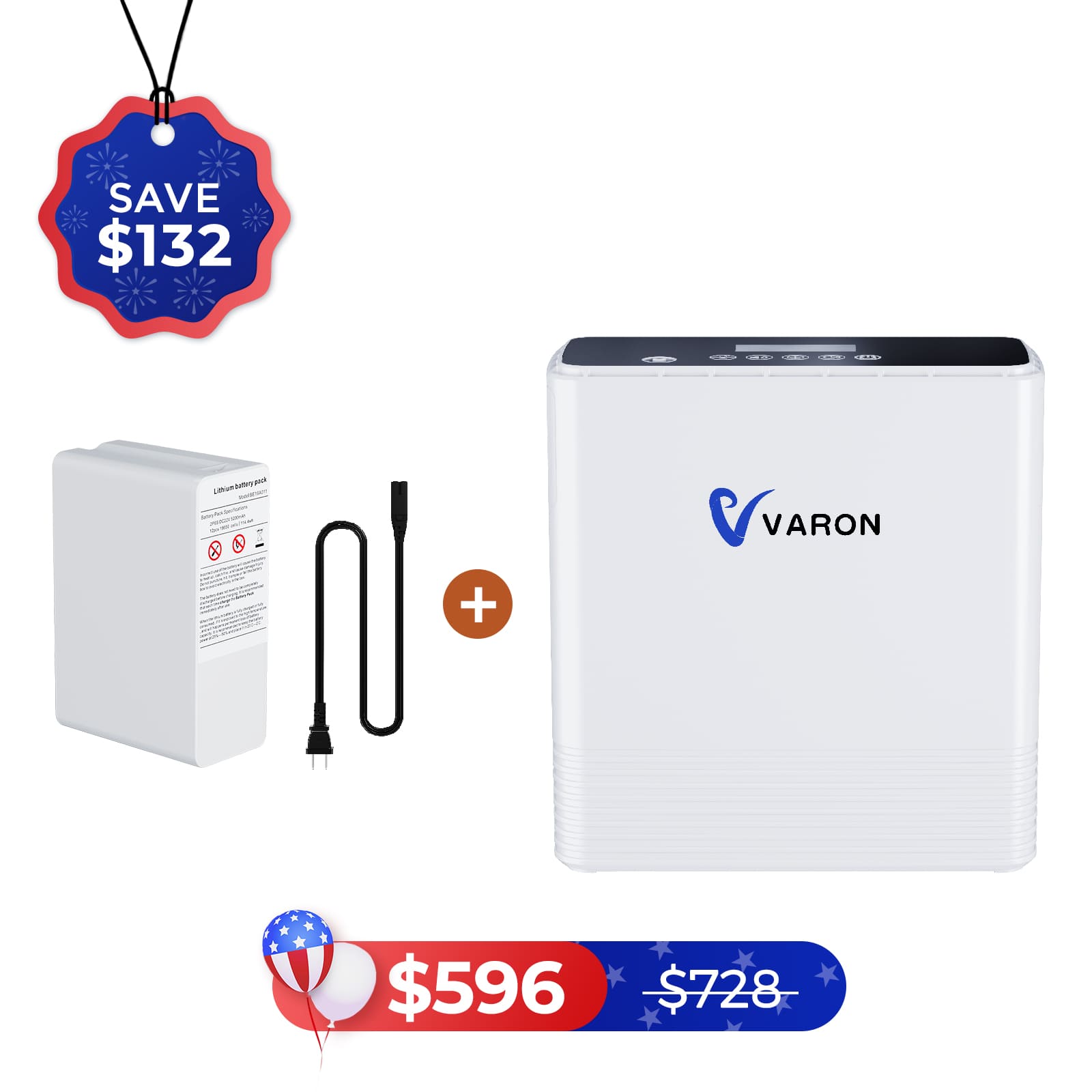 VARON Portable Oxygen Concentrator 1-6L/min NT-06+One Battery Bundle