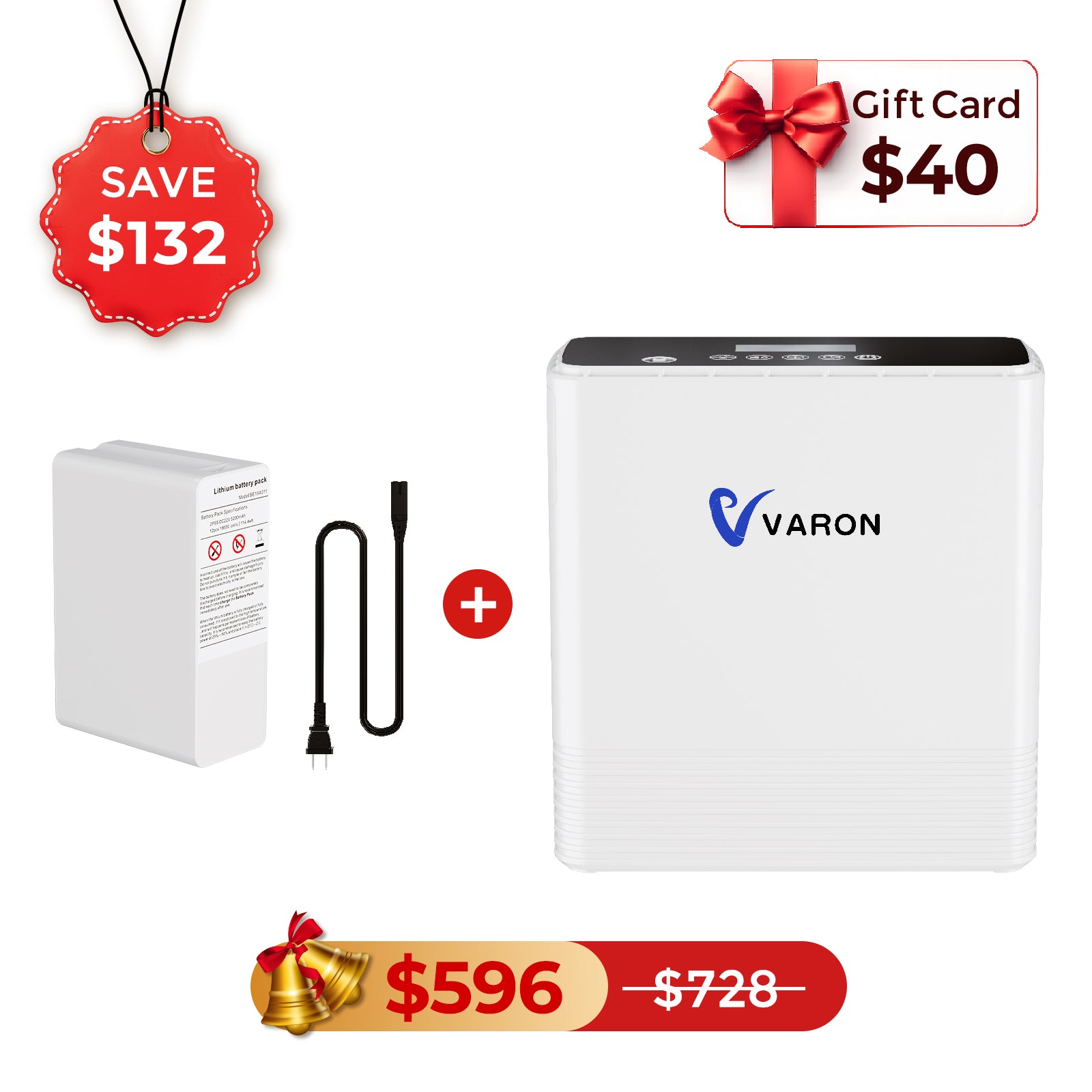 VARON Portable Oxygen Concentrator 1-6L/min NT-06+One Battery Bundle