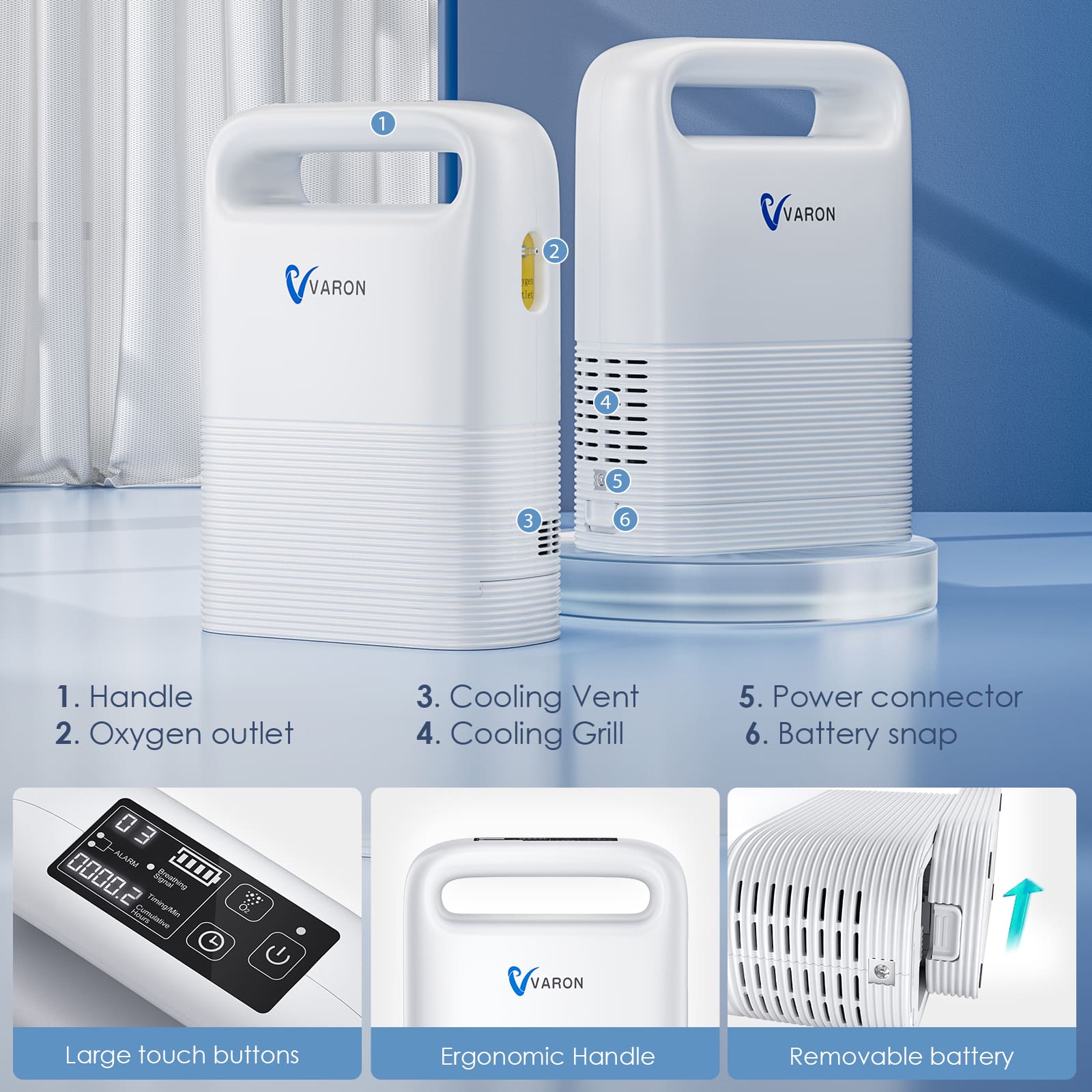 VARON 1-5L/min Pulse Flow Portable Oxygen Concentrator NT-02✨8 Cell/16 Cell Battery