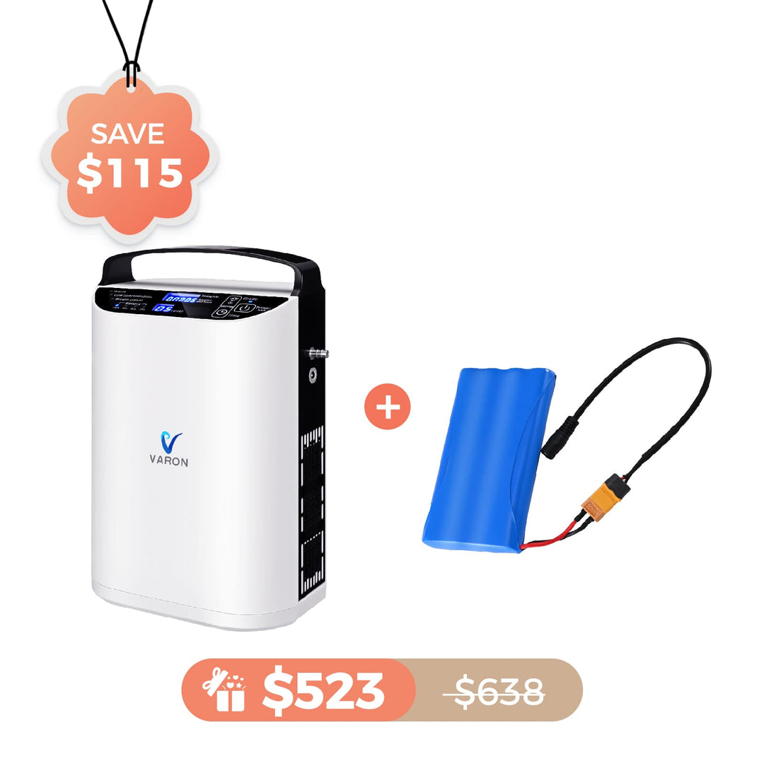 VARON 5L/min Pulse Flow Portable Oxygen Concentrator NT-01+One 8 Cell Battery