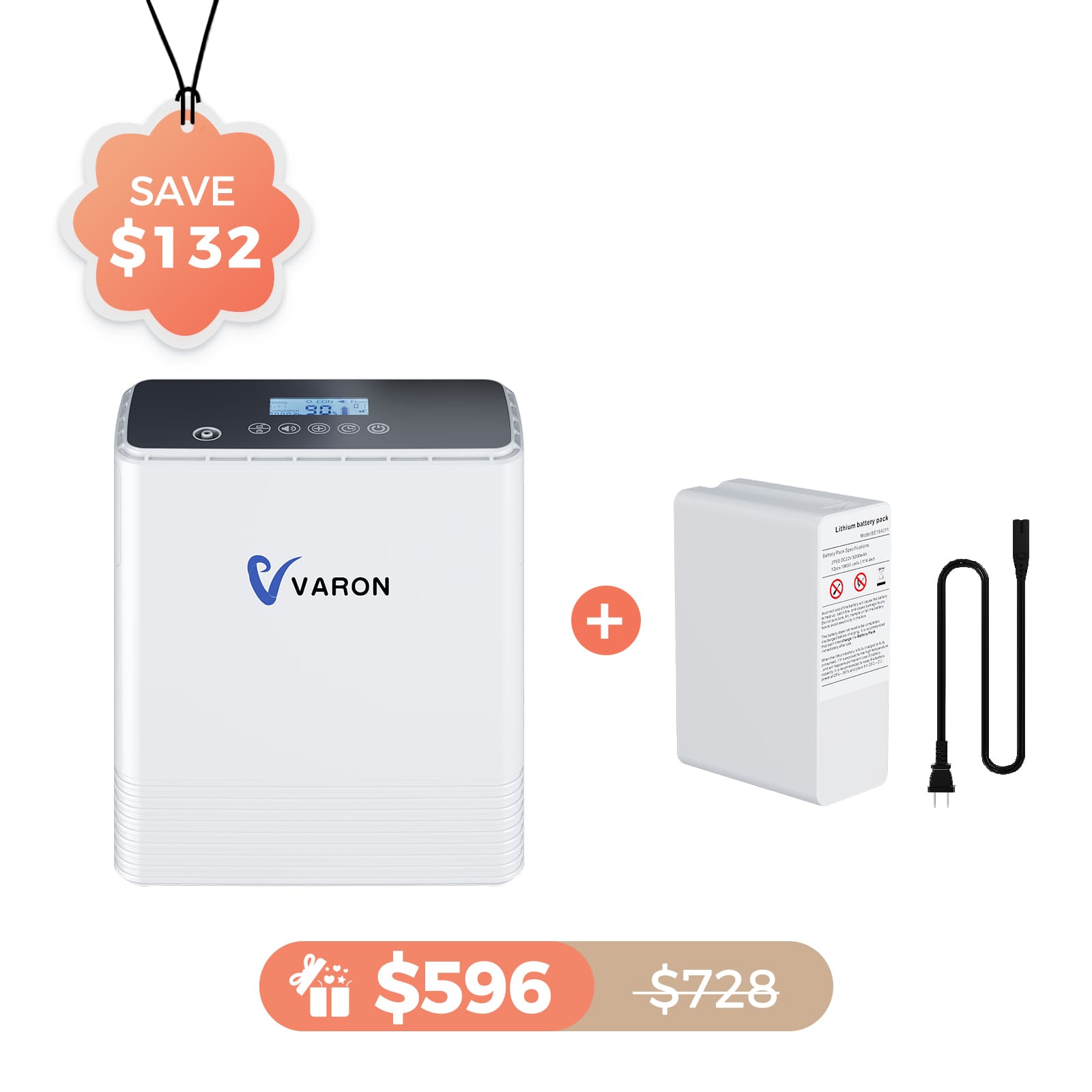 VARON Portable Oxygen Concentrator 1-6L/min NT-06+One Battery Bundle