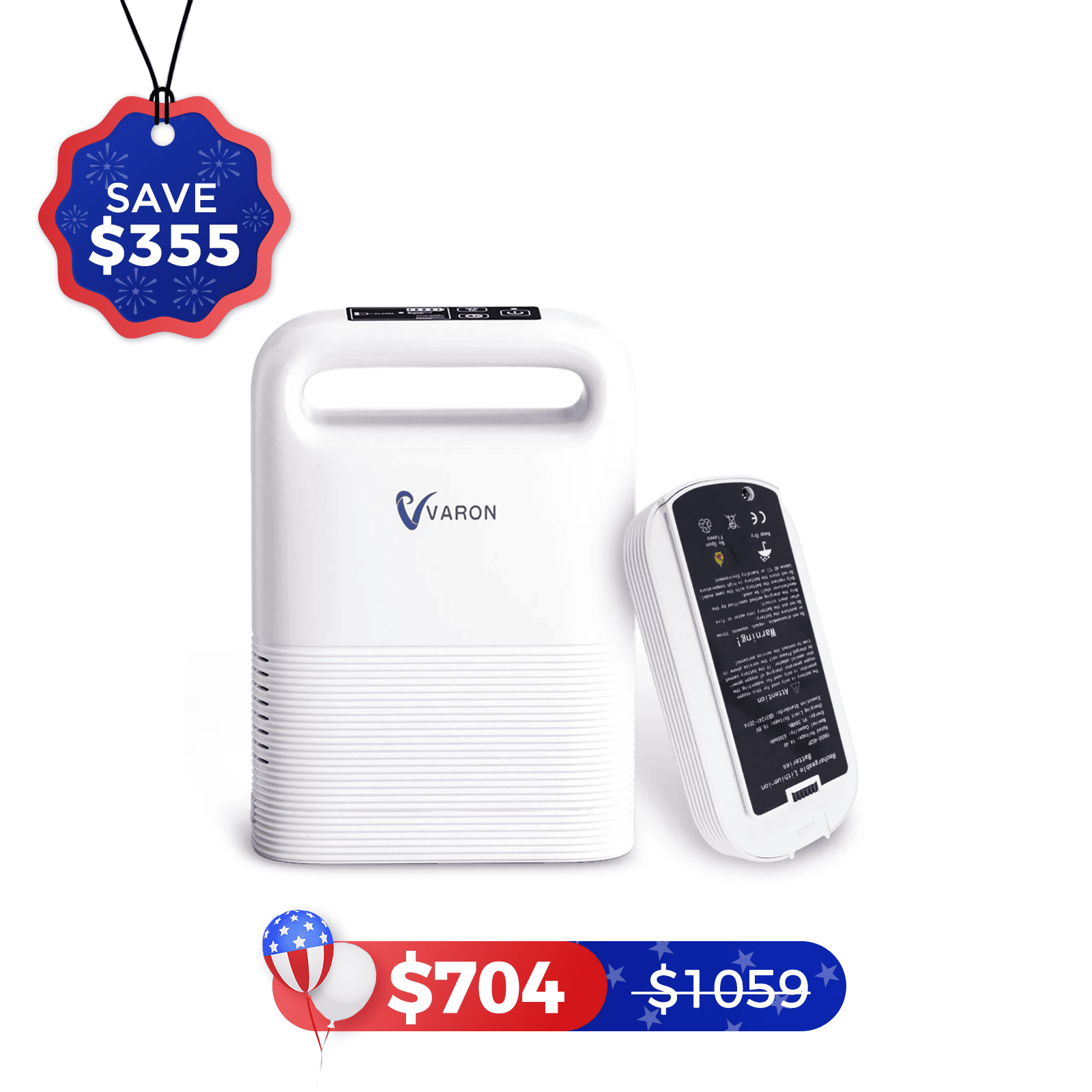 VARON 1-5L/min Pulse Flow Portable Oxygen Concentrator NT-02✨8 Cell/16 Cell Battery