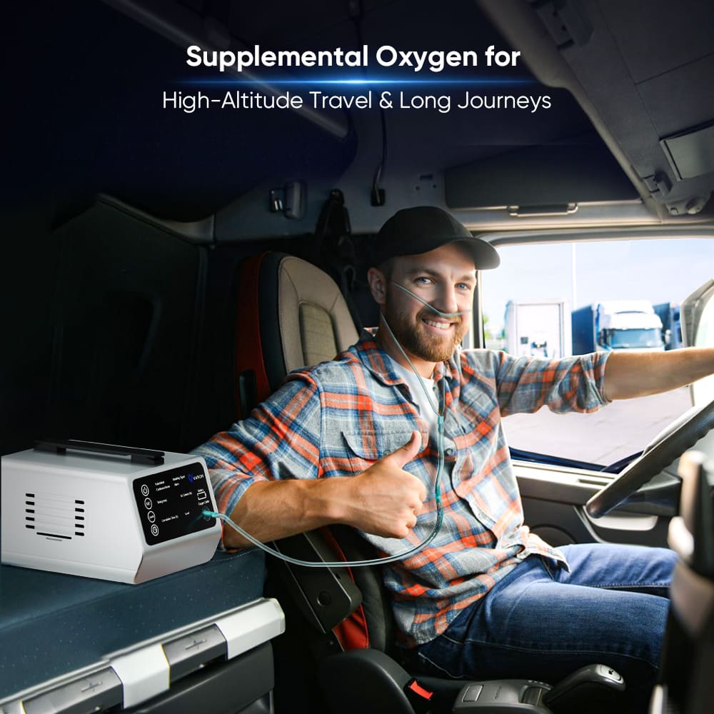 VARON In-Car Portable Oxygen Concentrator for High Altitudes and Travel VT-1 + Free Battery & Adapter