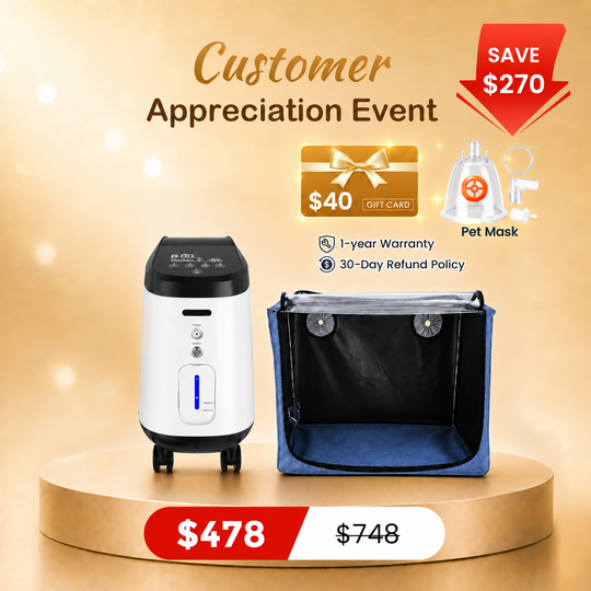 VARON Pet Oxygen Support Bundle for Small Pets with 105W Pro Concentrator With Wheels and Oxygen Chamber