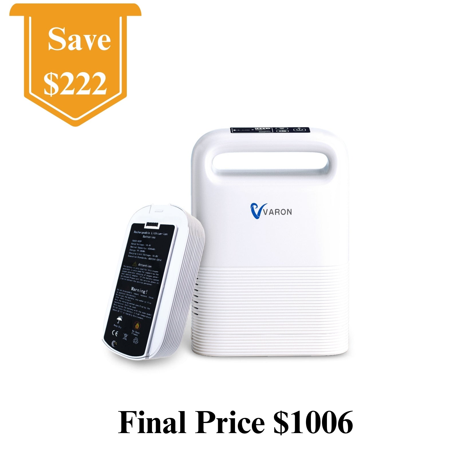 VARON 1-5L/min Pulse Flow Portable Oxygen Concentrator NT-02✨8 Cell/16 Cell Battery