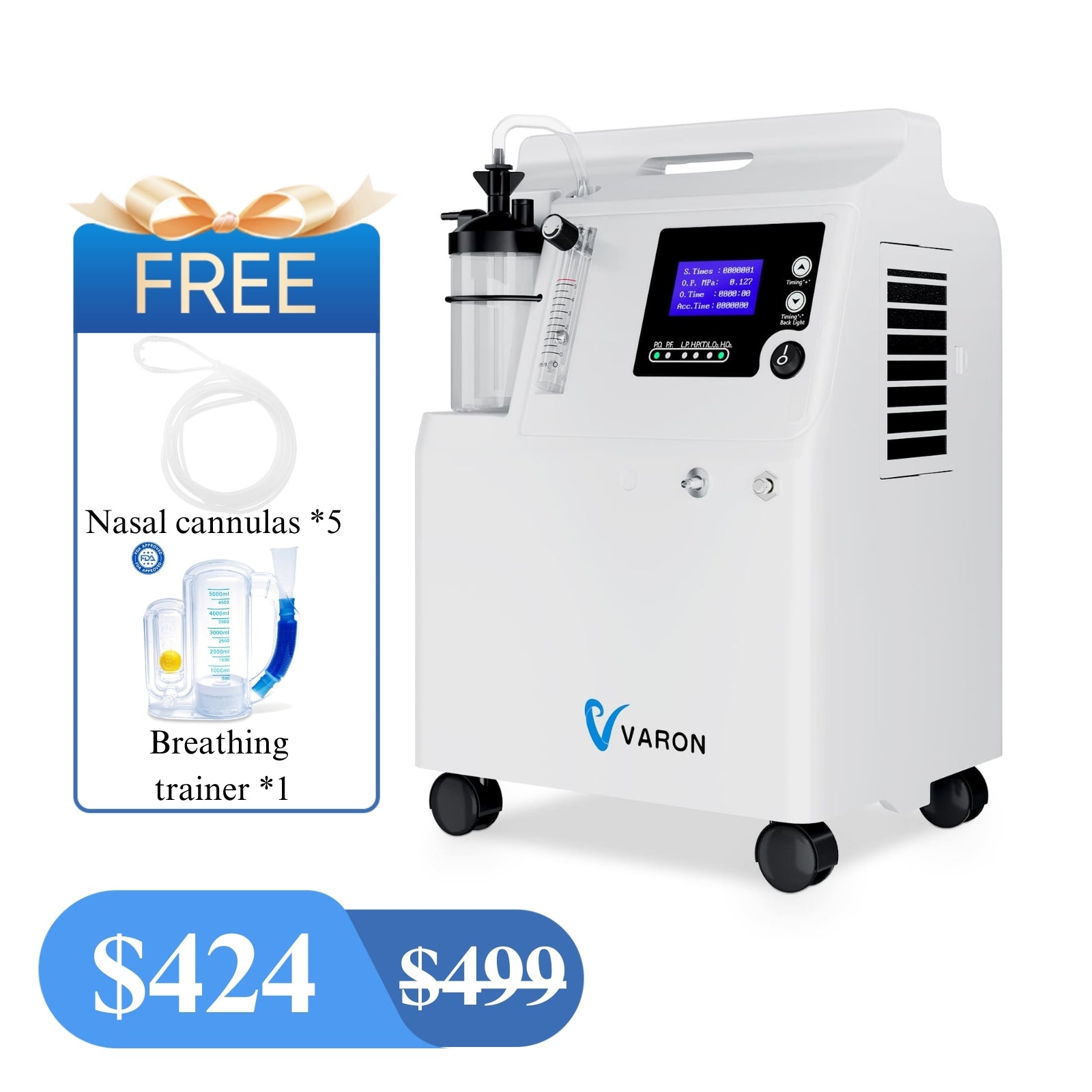 VARON FDA Approved 5L Home Oxygen Concentrator Serene 5