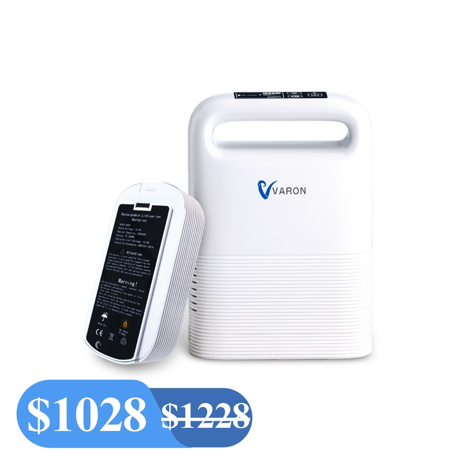 VARON 1-5L/min Pulse Flow Portable Oxygen Concentrator NT-02✨8 Cell/16 Cell Battery