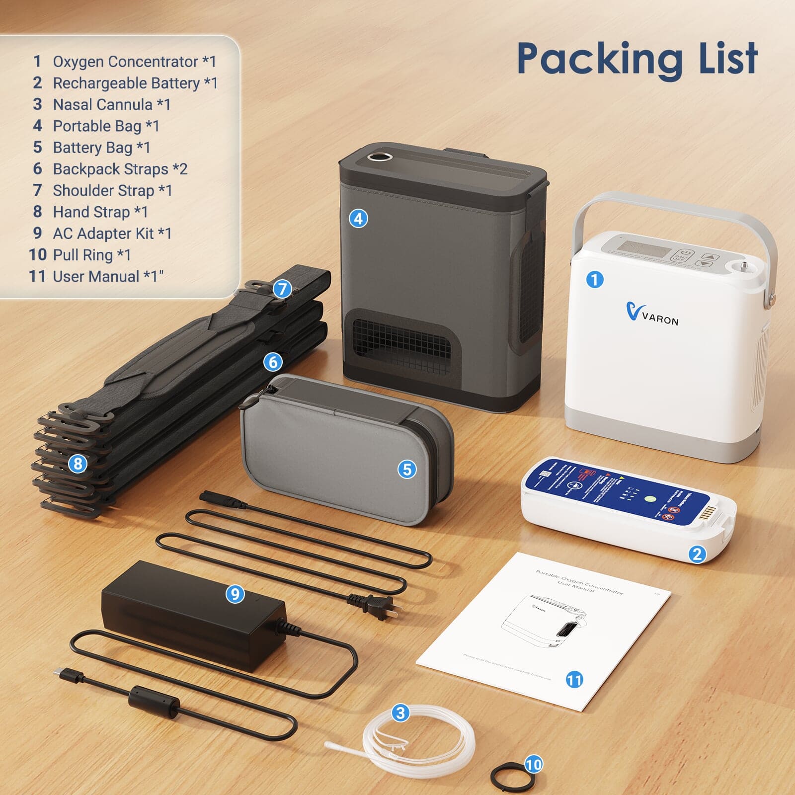 VARON Portable Oxygen Concentrator 1-8 L/min NT-08G