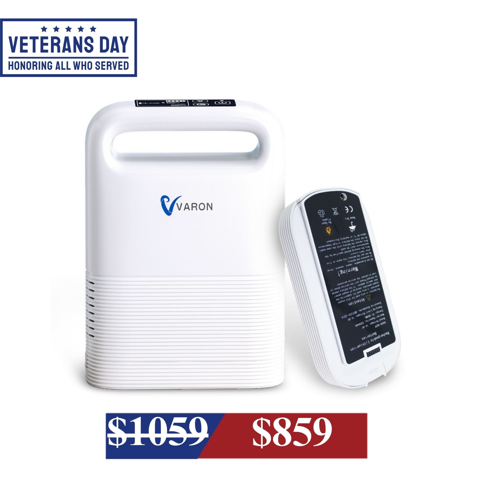 VARON 1-5L/min Pulse Flow Portable Oxygen Concentrator NT-02✨8 Cell/16 Cell Battery