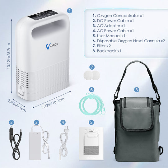 VARON 1-5L/min Pulse Flow Portable Oxygen Concentrator NT-02✨8 Cell/16 Cell Battery