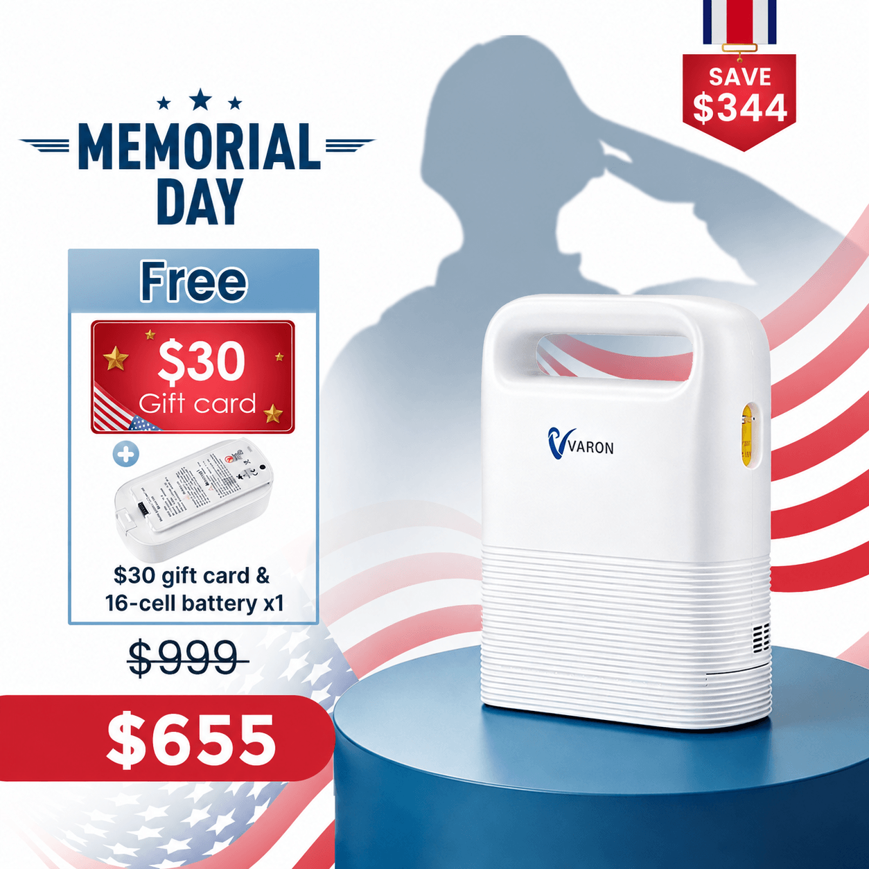 VARON 1-5L/min Pulse Flow Portable Oxygen Concentrator NT-02