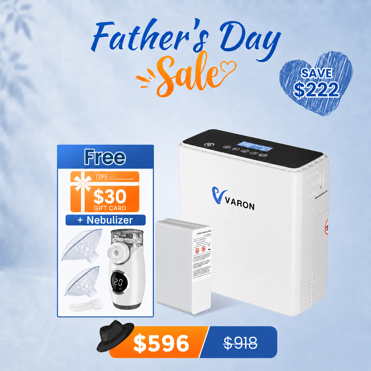 VARON Portable Oxygen Concentrator 1-6L/min NT-06+One Battery Bundle