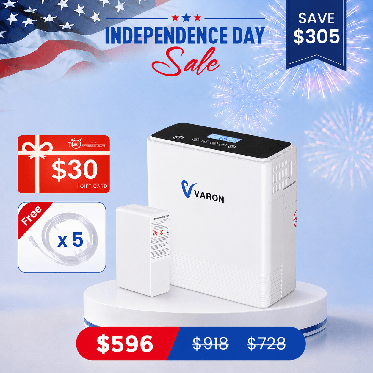 VARON Portable Oxygen Concentrator 1-6L/min NT-06+One Battery Bundle