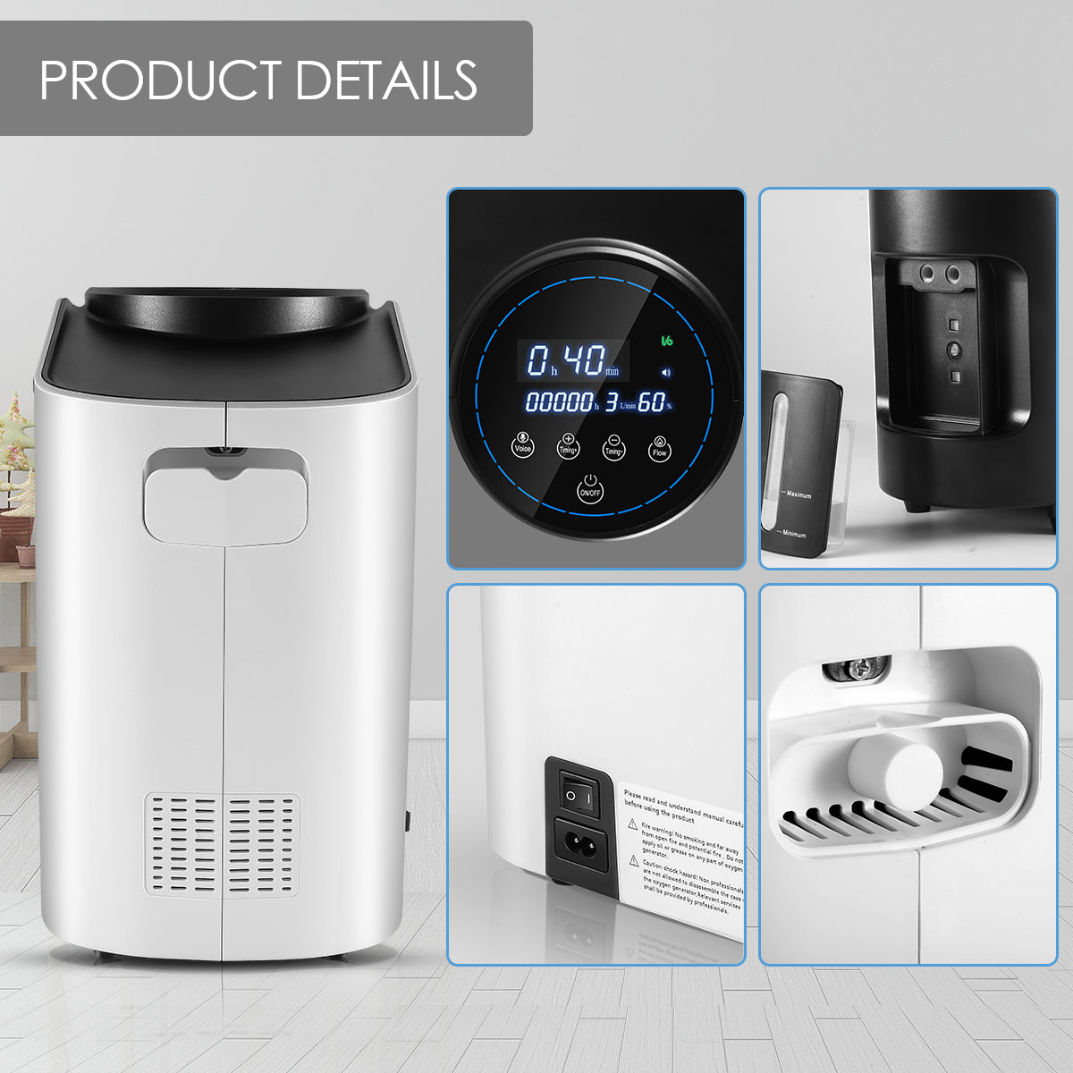 1-7L/min Adjustable Oxygen Concentrator for Home 101W+1pc Filter Sponge
