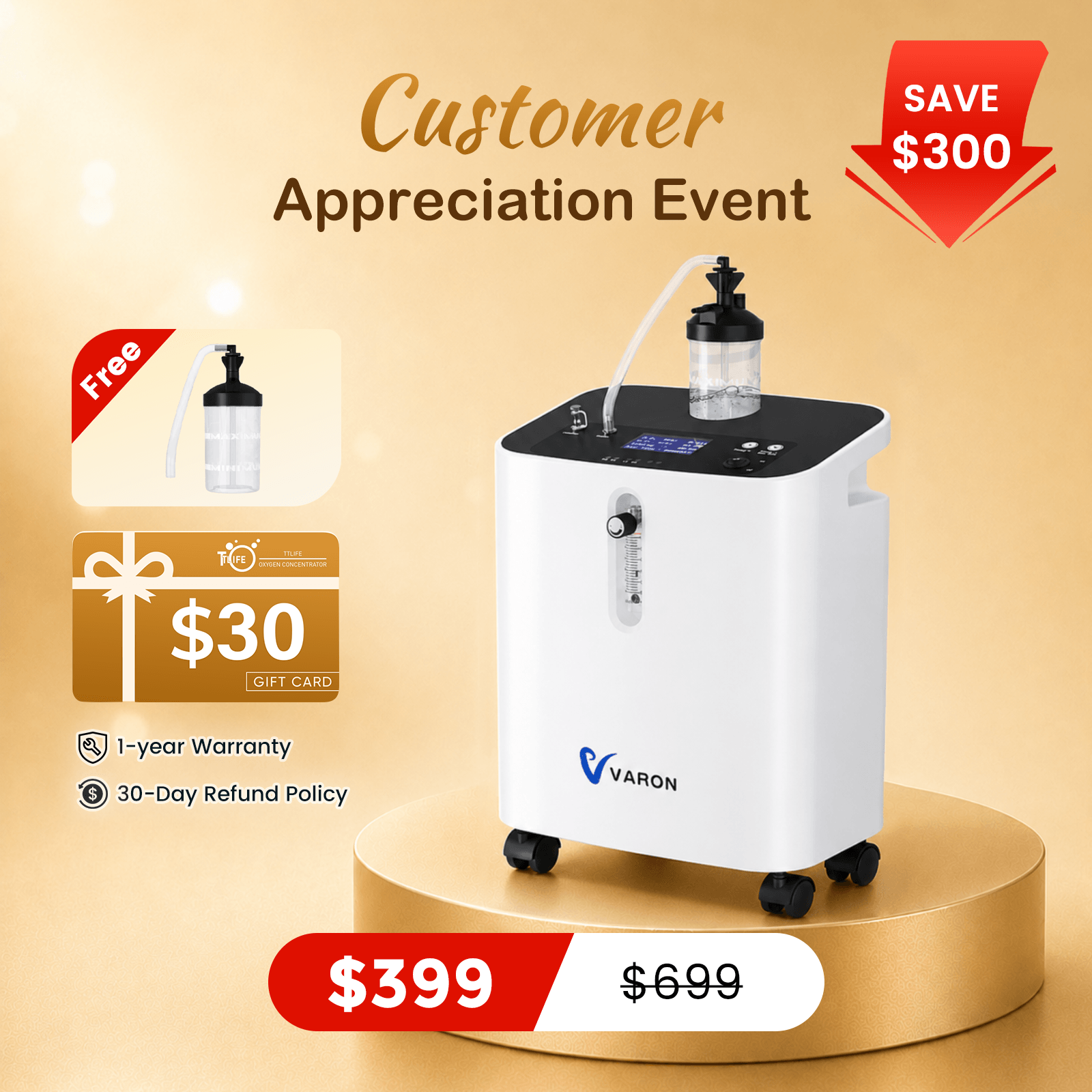 VARON Home Oxygen Concentrator With the Wheels Serene 3