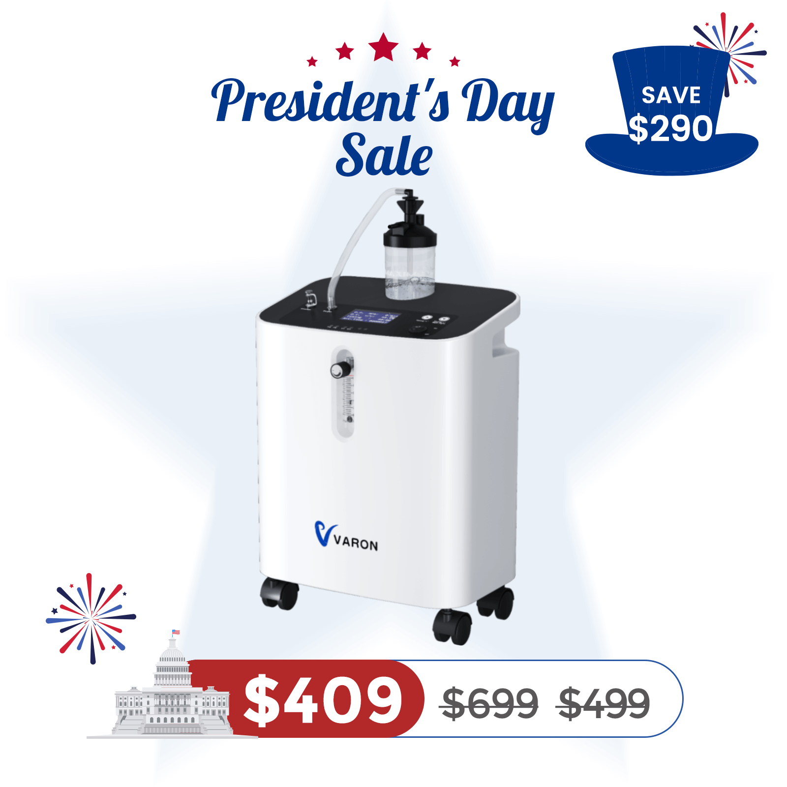 VARON Home Oxygen Concentrator With the Wheels Serene 3