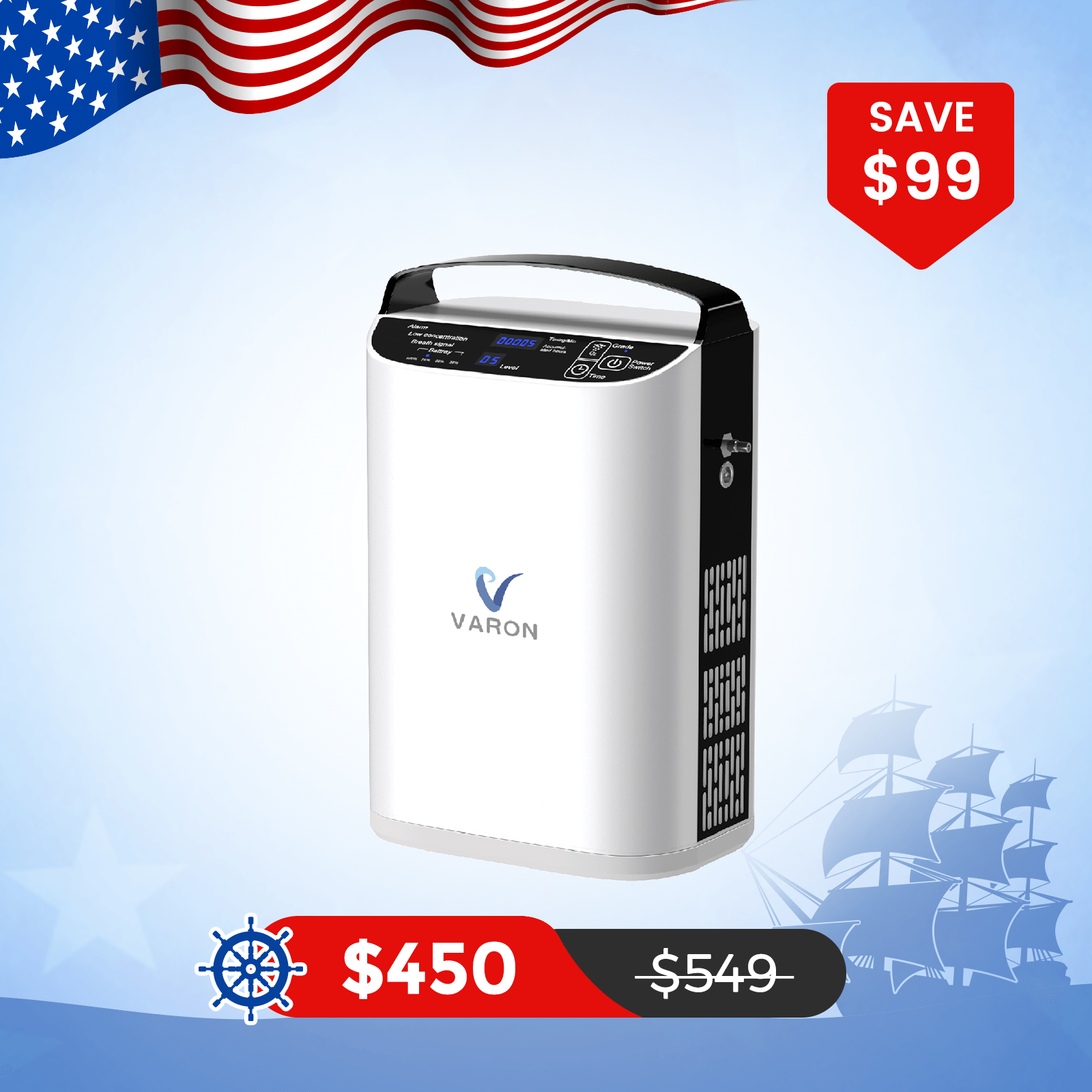 VARON 5L/min Pulse Flow Portable Oxygen Concentrator NT-01