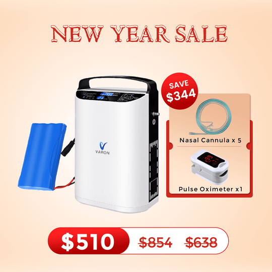 VARON 5L/min Pulse Flow Portable Oxygen Concentrator NT-01+One 8 Cell Battery