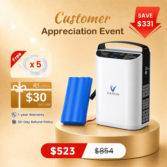 VARON 5L/min Pulse Flow Portable Oxygen Concentrator NT-01+One 8 Cell Battery
