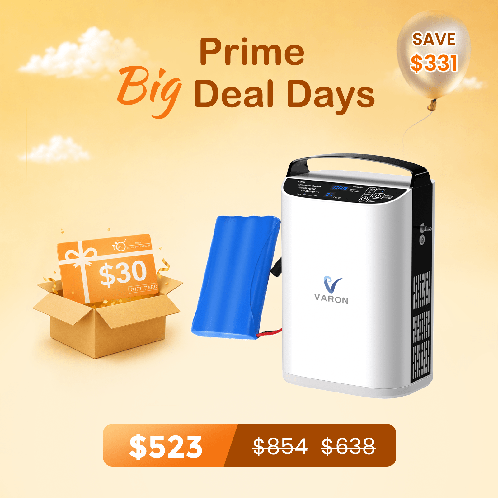 VARON 5L/min Pulse Flow Portable Oxygen Concentrator NT-01+One 8 Cell Battery