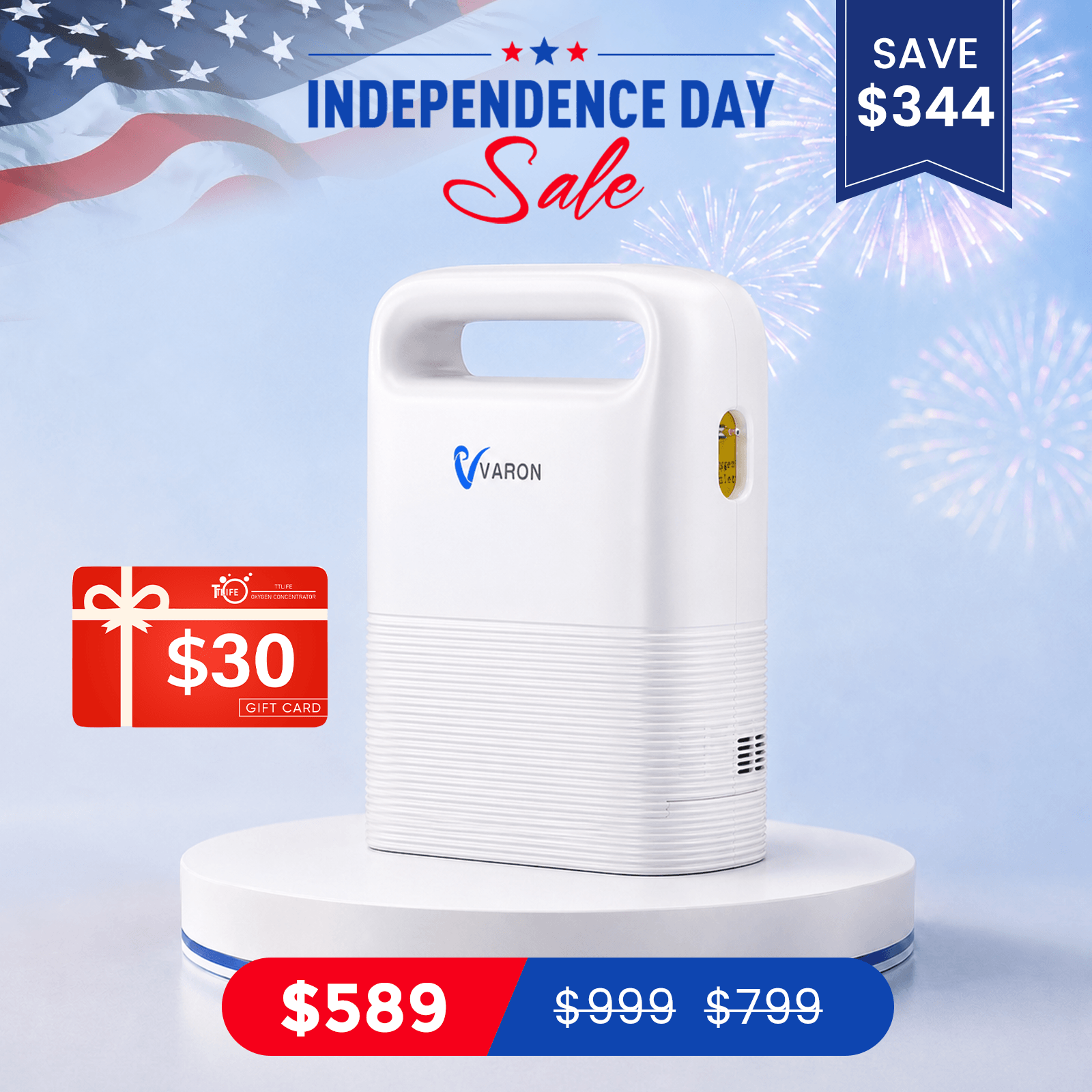 VARON 1-5L/min Pulse Flow Portable Oxygen Concentrator NT-02