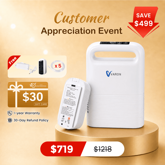 VARON 1-5L/min Pulse Flow Portable Oxygen Concentrator NT-02✨8 Cell/16 Cell Battery