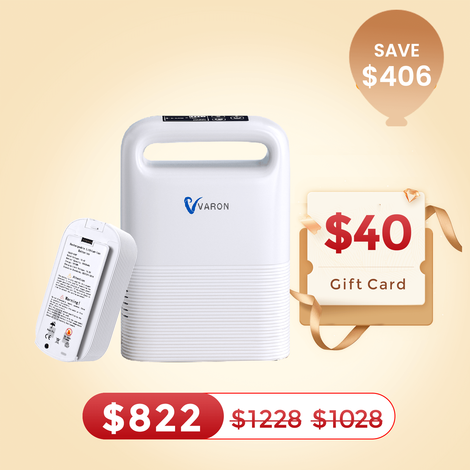 VARON 1-5L/min Pulse Flow Portable Oxygen Concentrator NT-02✨8 Cell/16 Cell Battery